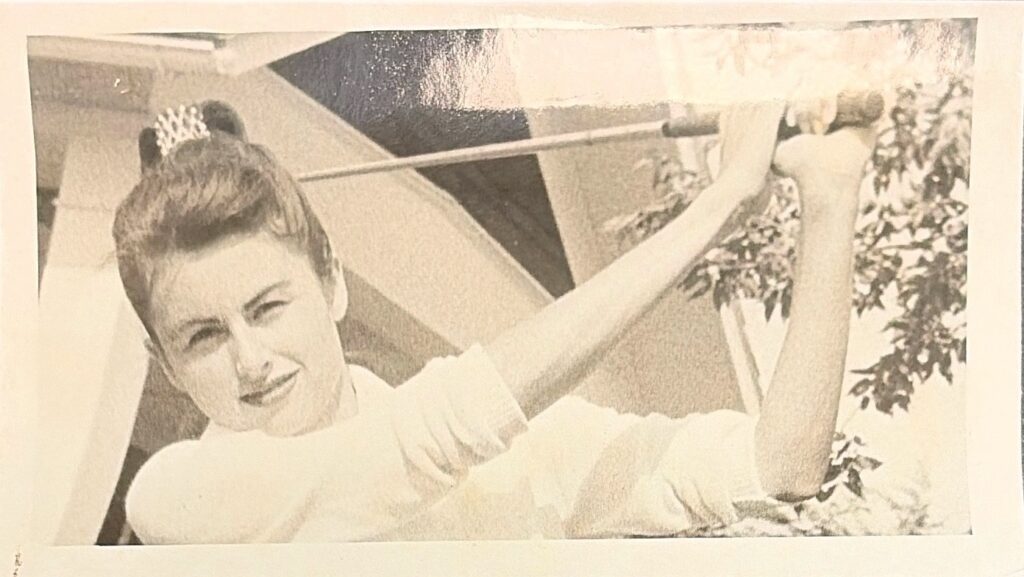 Barbara at the top of her swing